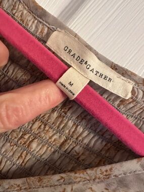 Grade & Gather Soft Taupe Smocked Top with Pink Trim